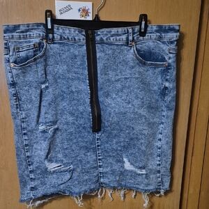 Love & Legend Acid Wash Denim Mini Skirt with Front Zip - Blue
